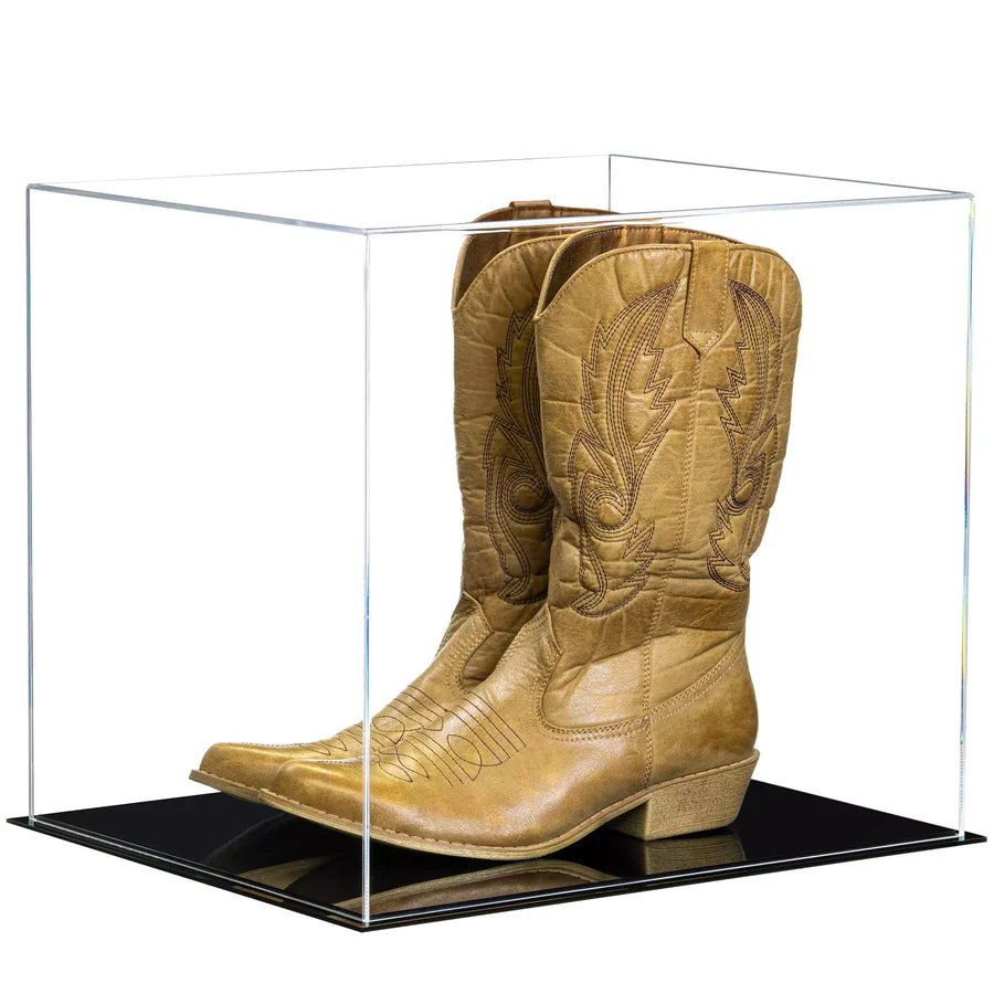 Acrylic Cowboy Boot Display Case Black Base