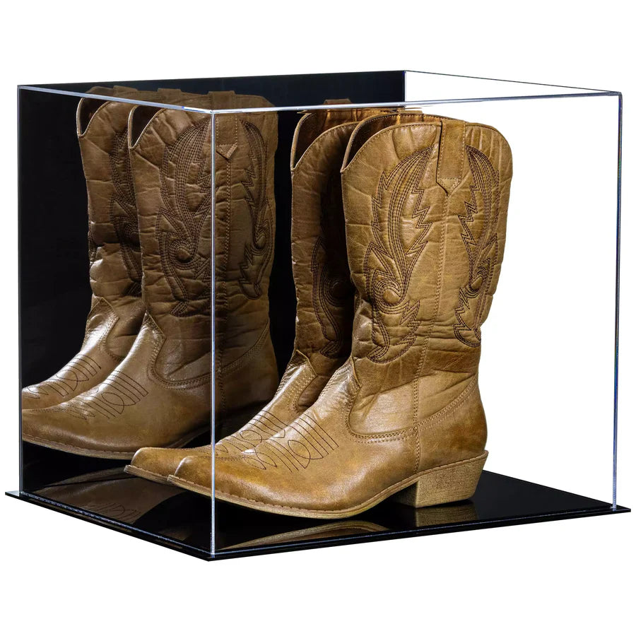 Acrylic Cowboy Boot Display Case Black Base