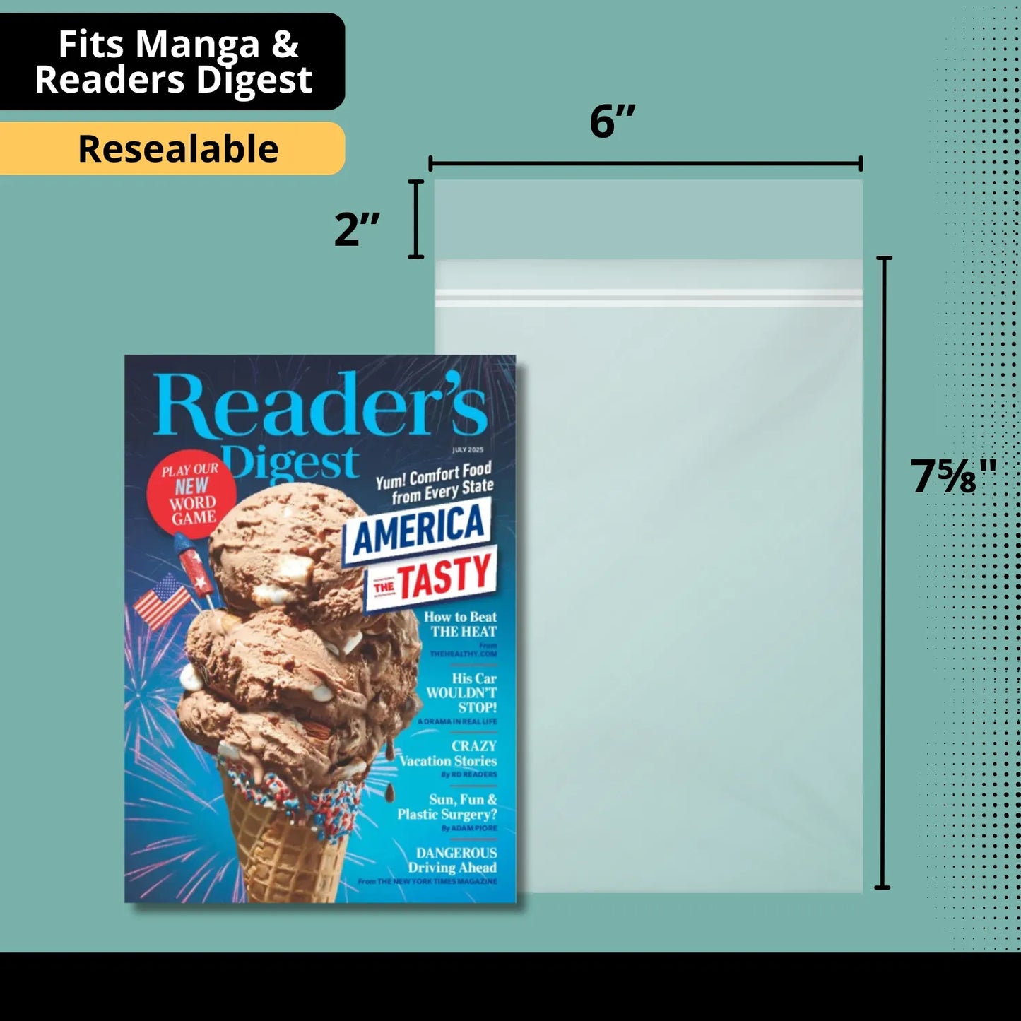 Resealable Digest & Manga Bags - 100 Pack Acid-Free Polypropylene Plastic Sleeves - Crystal Clear Protection for Your Digest and Manga - Archival Storage Covers for Collectors