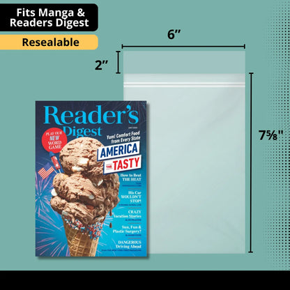 Resealable Digest & Manga Bags - 100 Pack Acid-Free Polypropylene Plastic Sleeves - Crystal Clear Protection for Your Digest and Manga - Archival Storage Covers for Collectors