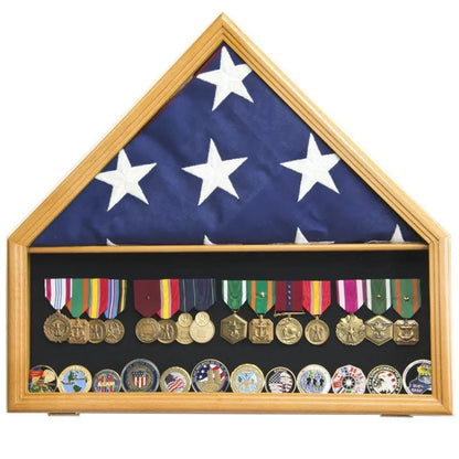 Flag and Memorabilia Challenge Coin Medals Display Case Cabinet