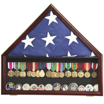 Flag and Memorabilia Challenge Coin Medals Display Case Cabinet