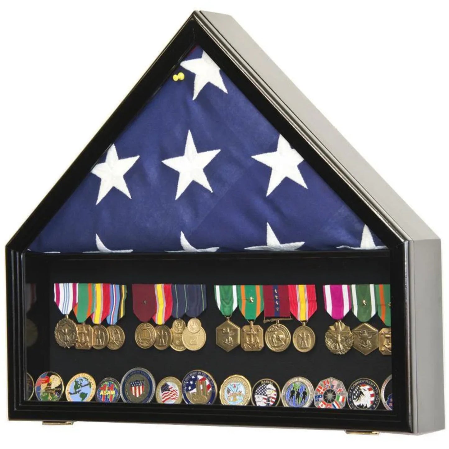 Flag and Memorabilia Challenge Coin Medals Display Case Cabinet