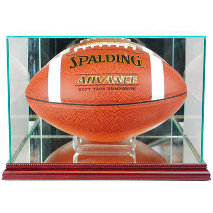 Real Glass Football Display Case UV Protection NFL Cherry Wood