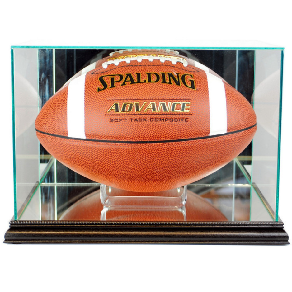 Real Glass Football Display Case UV Protection NFL Black Wood
