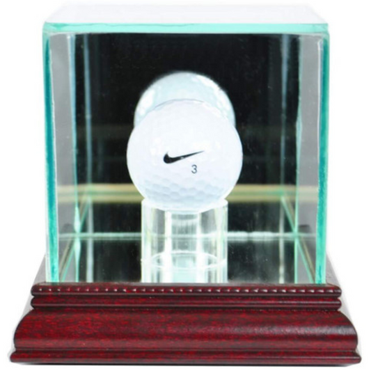 Real Glass Golf Ball Display Case UV Protection Hole in One Cherry Wood
