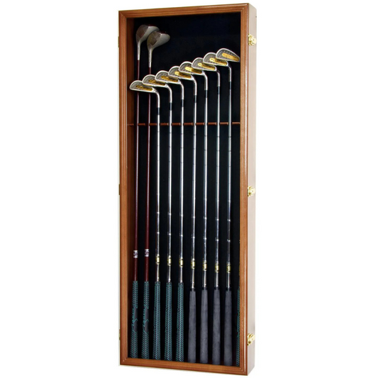 Large Golf Clubs Display Case Cabinet (Driver, Iron, Putter) UV Protection Walnut Wood