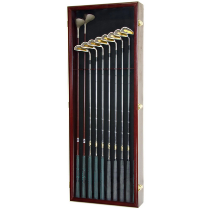 Large Golf Clubs Display Case Cabinet (Driver, Iron, Putter) UV Protection Cherry Wood