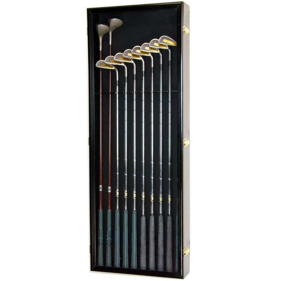 Large Golf Clubs Display Case Cabinet (Driver, Iron, Putter) UV Protection Black Wood