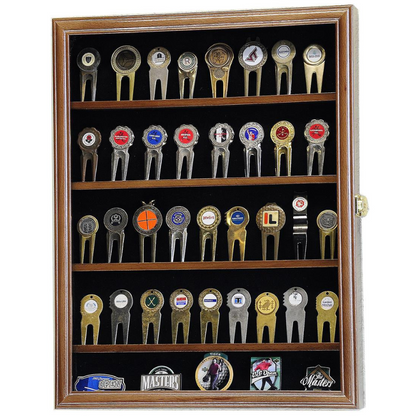 Golf Divot Tool Markers Display Case Cabinet UV Protection Walnut Wood