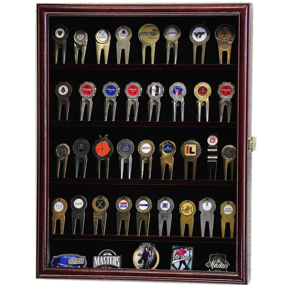 Golf Divot Tool Markers Display Case Cabinet UV Protection Cherry Wood