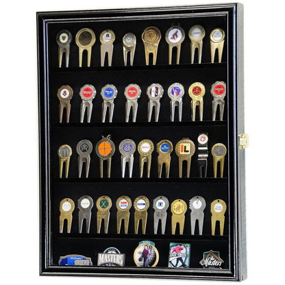 Golf Divot Tool Markers Display Case Cabinet UV Protection Black Wood