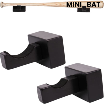 Mini Baseball Bat Display Case - Mini Baseball Bat Hanger Holder - Horizontal Wall Mount Rack Bracket - Black