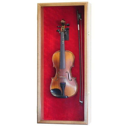 Wall Mounted Violin and Bow Display Case Cabinet Rack Walnut