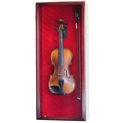 Wall Mounted Violin and Bow Display Case Cabinet Rack Cherry
