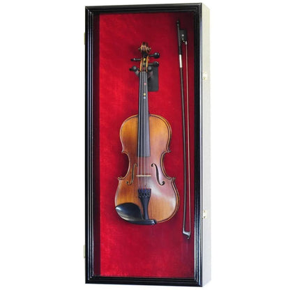 Wall Mounted Violin and Bow Display Case Cabinet Rack Black
