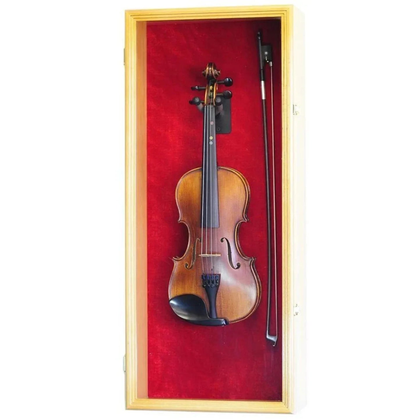 Wall Mounted Violin and Bow Display Case Cabinet Rack Oak