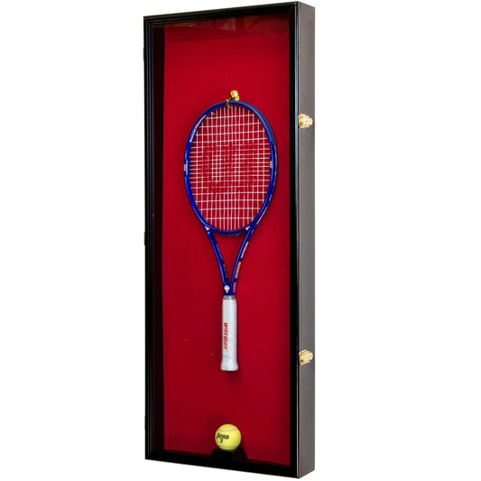 Tennis Racket and Ball Display Case Wood Cabinet Black Red