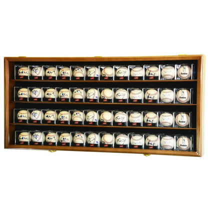 48 Baseball Acrylic Cubes Display Case Wood Cabinet Walnut