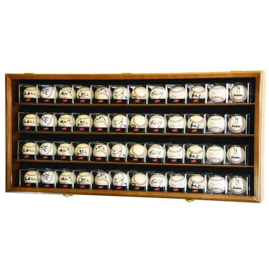 48 Baseball Acrylic Cubes Display Case Wood Cabinet Walnut