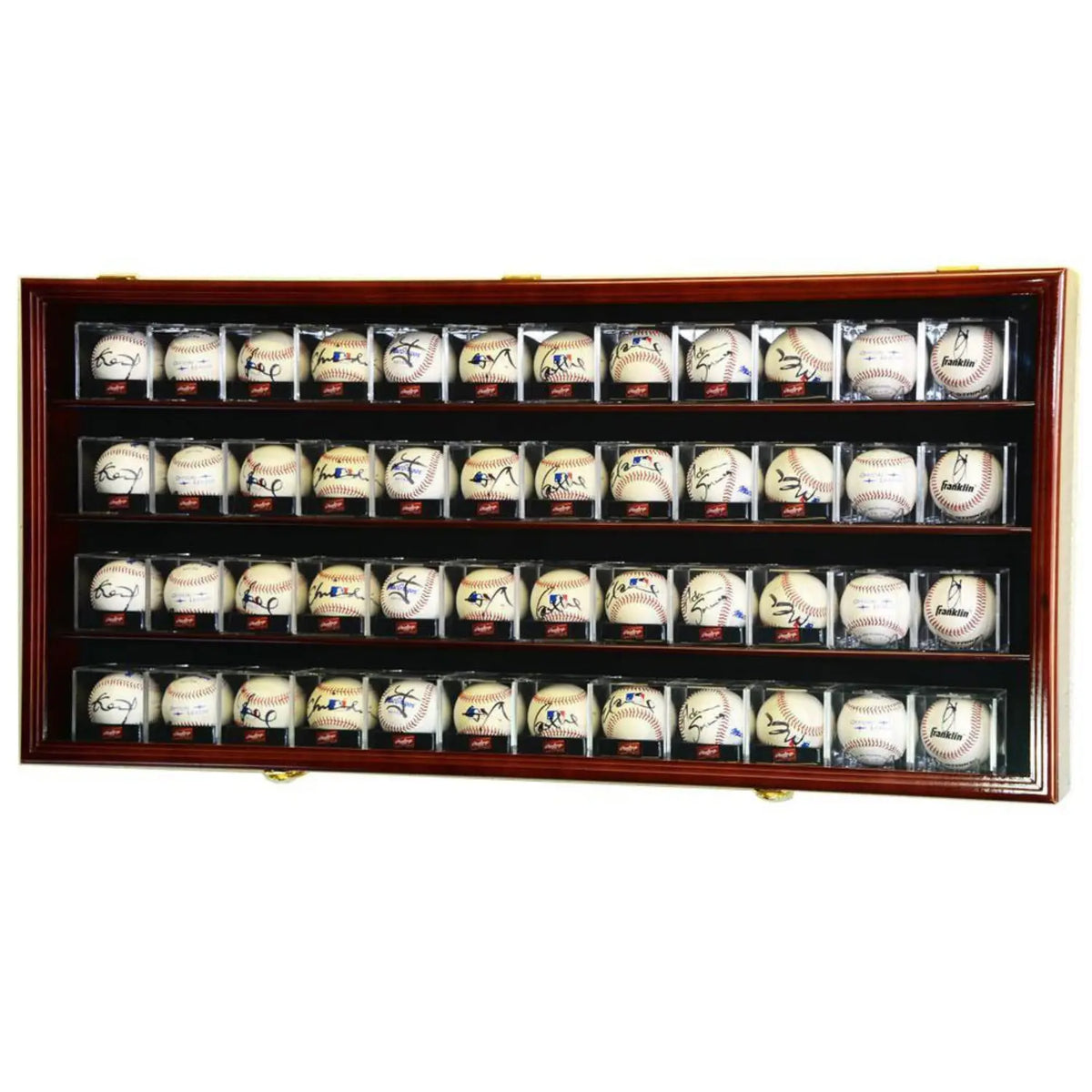 48 Baseball Acrylic Cubes Display Case Wood Cabinet Cherry