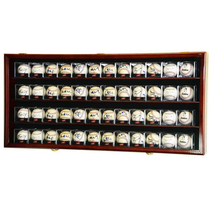 48 Baseball Acrylic Cubes Display Case Wood Cabinet Cherry