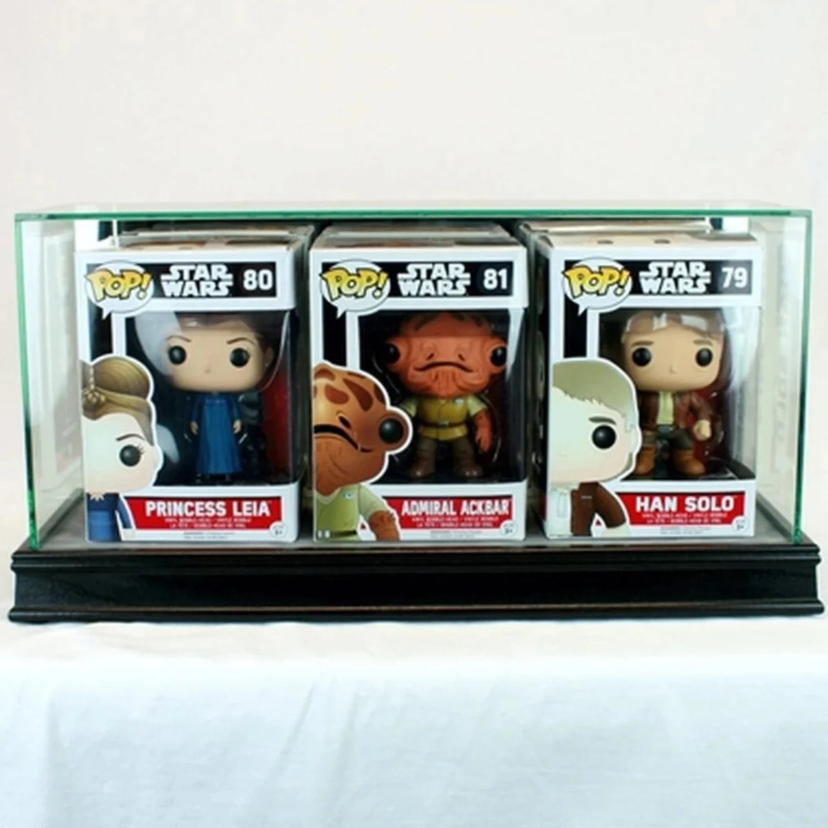 Real Glass Triple Funko Pop Figure in box Display Case Black Base