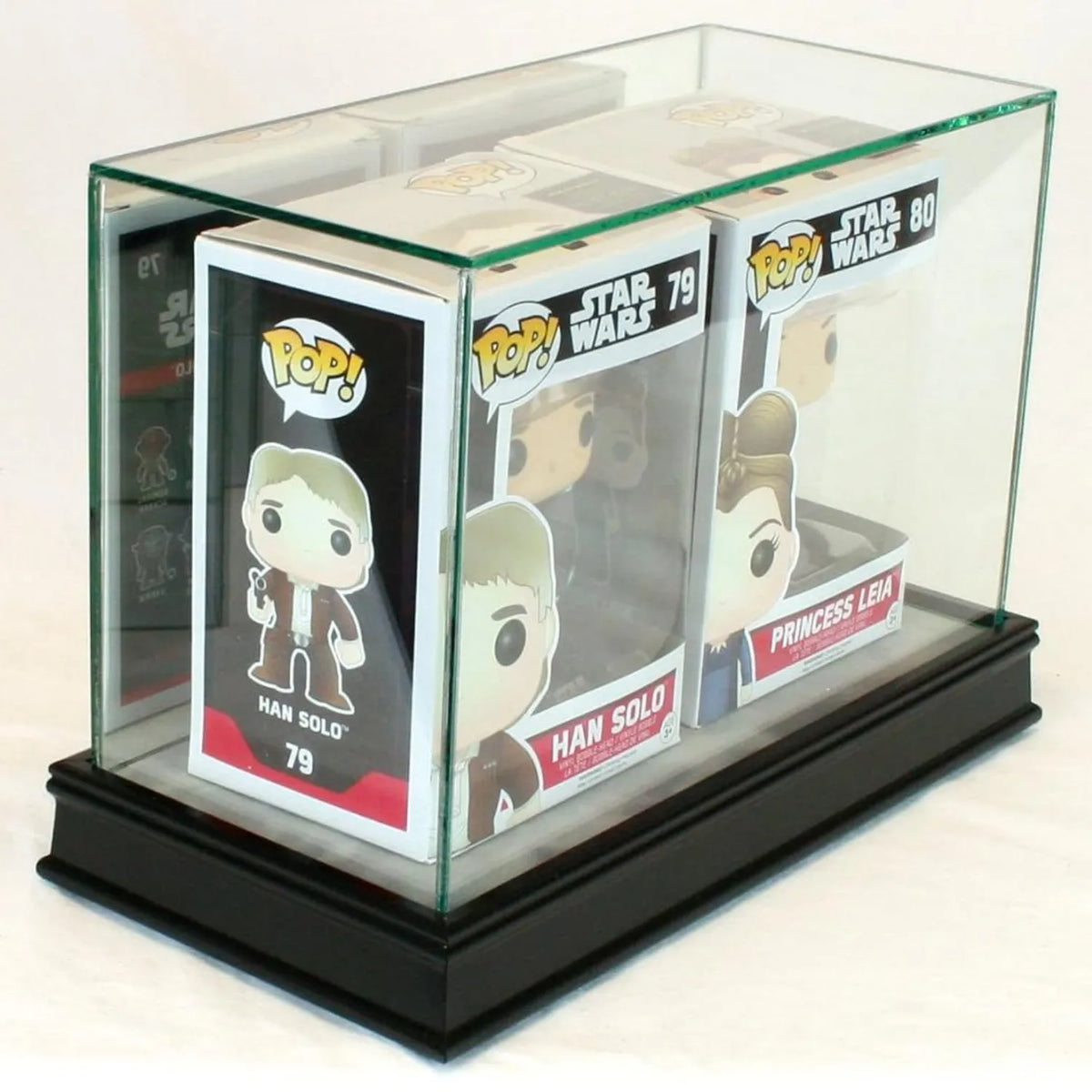 Real Glass Double Funko Pop Figure in box Display Case Black Base