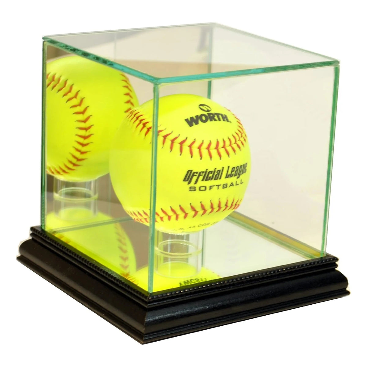 Real Glass Softball Display Case Holder Black Wood Base