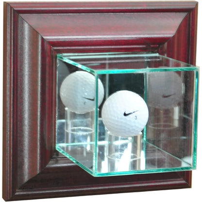 Real Glass Wall Mounted Golf Ball Display Case Cherry Wood Frame