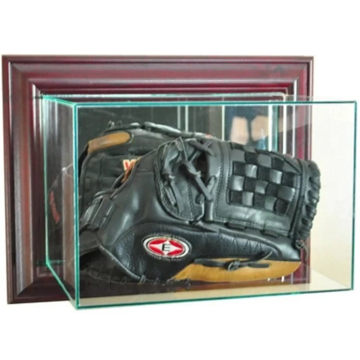 Real Glass Wall Mounted Baseball Glove Display Case Cherry