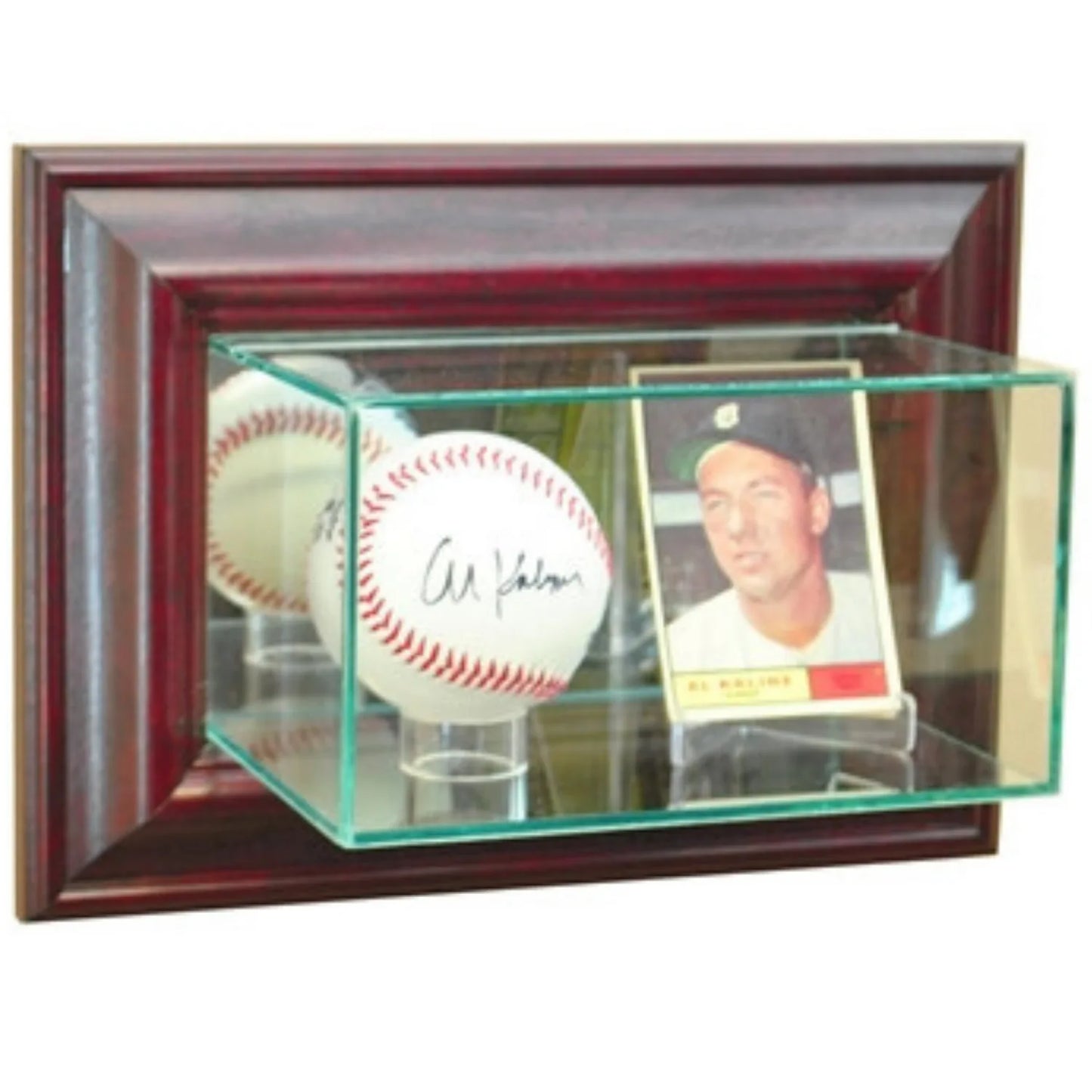 Real Glass Wall-Mounted Baseball and Card Display Case Cherry