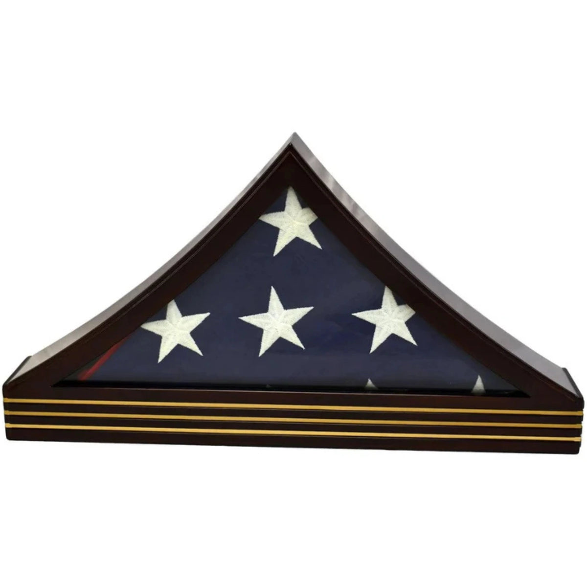 Chevron Flag Display Case Glass Tabletop Cabinet for 5'x9.5' Flag Mahogany