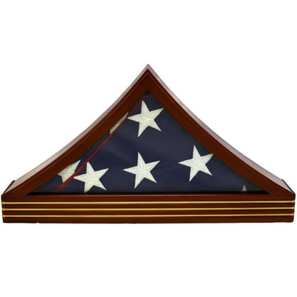 Chevron Flag Display Case Glass Tabletop Cabinet for 5'x9.5' Flag Light Cherry