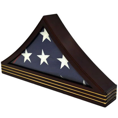 Chevron Flag Display Case Glass Tabletop Cabinet for 5'x9.5' Flag Mahogany