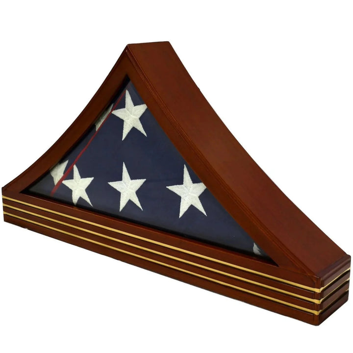 Chevron Flag Display Case Glass Tabletop Cabinet for 5'x9.5' Flag Light Cherry