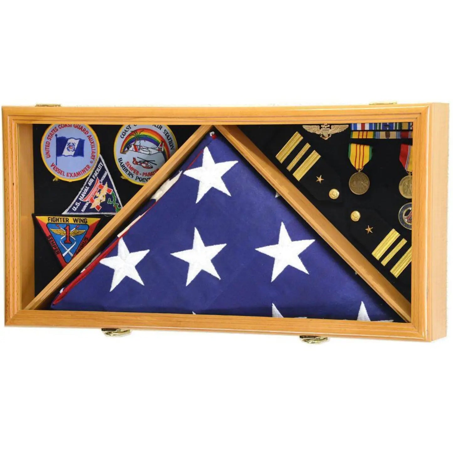 Flag and Medals Display Case Cabinet Oak