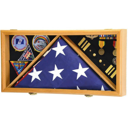 Flag and Medals Display Case Cabinet Oak