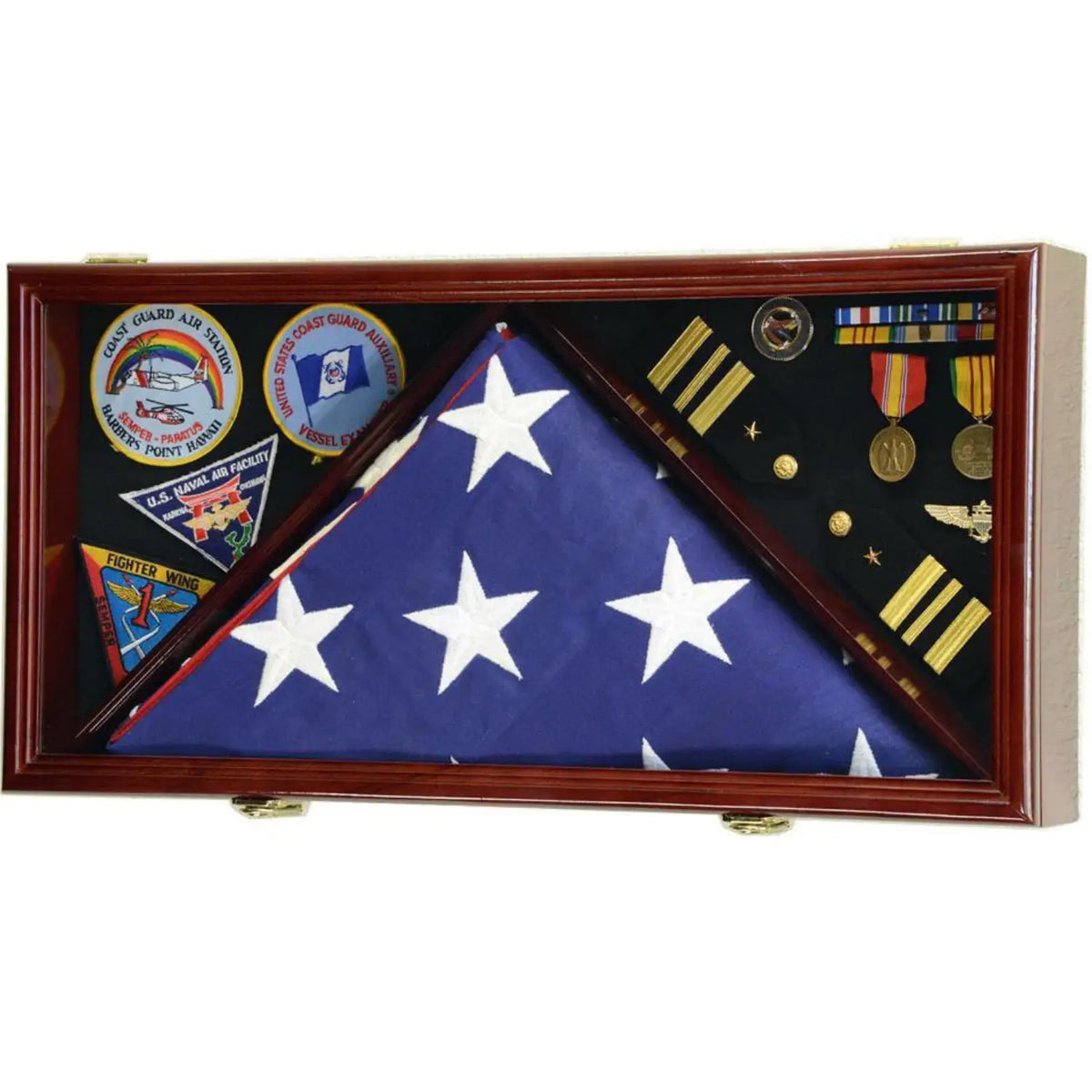 Flag and Medals Display Case Cabinet Cherry