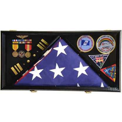 Flag and Medals Display Case Cabinet Black