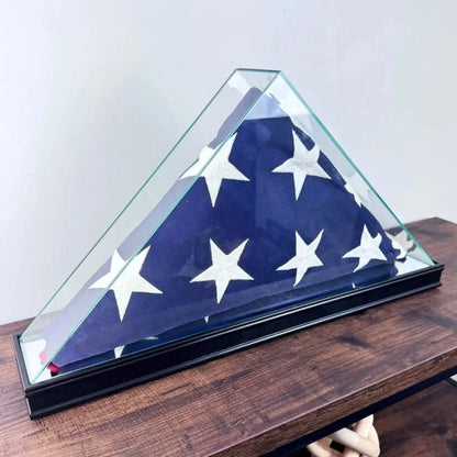 Real Glass Tabletop Flag Display Case with Wood Moulding Black