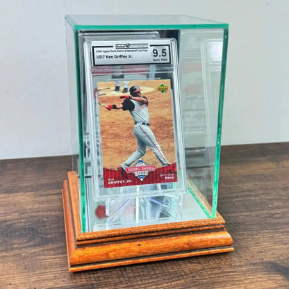 Real Glass Single Graded PSA Trading Card Display Case Walnut