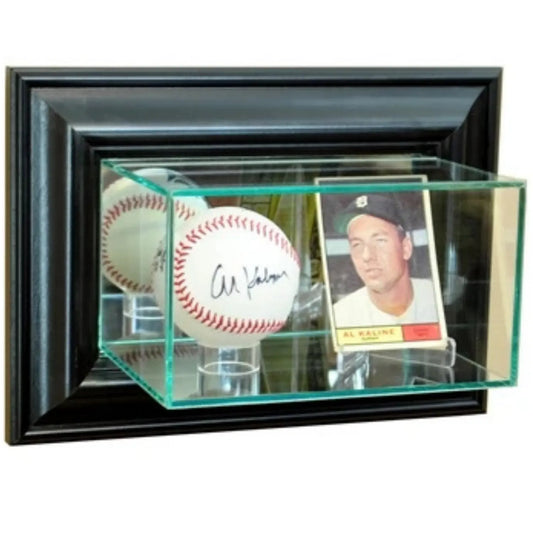 Real Glass Wall-Mounted Baseball and Card Display Case Black