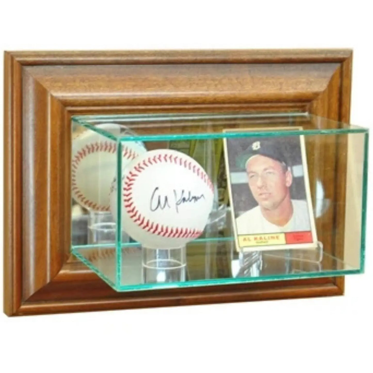 Real Glass Wall-Mounted Baseball and Card Display Case Walnut