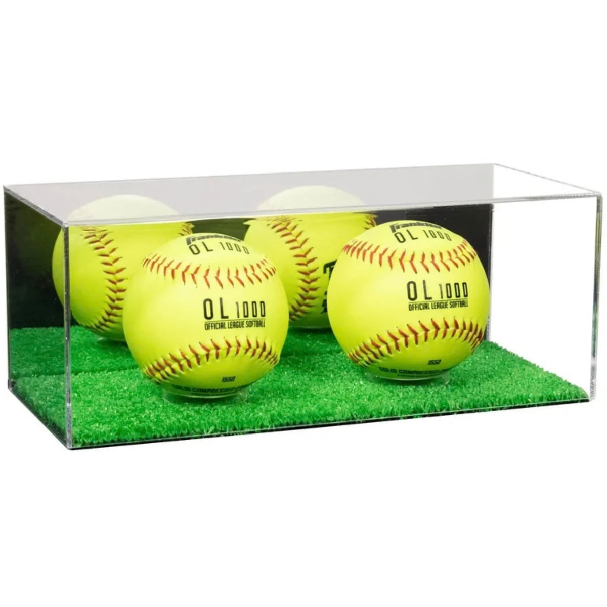 Acrylic Double Softball Display Case Holder Turf Base Mirror
