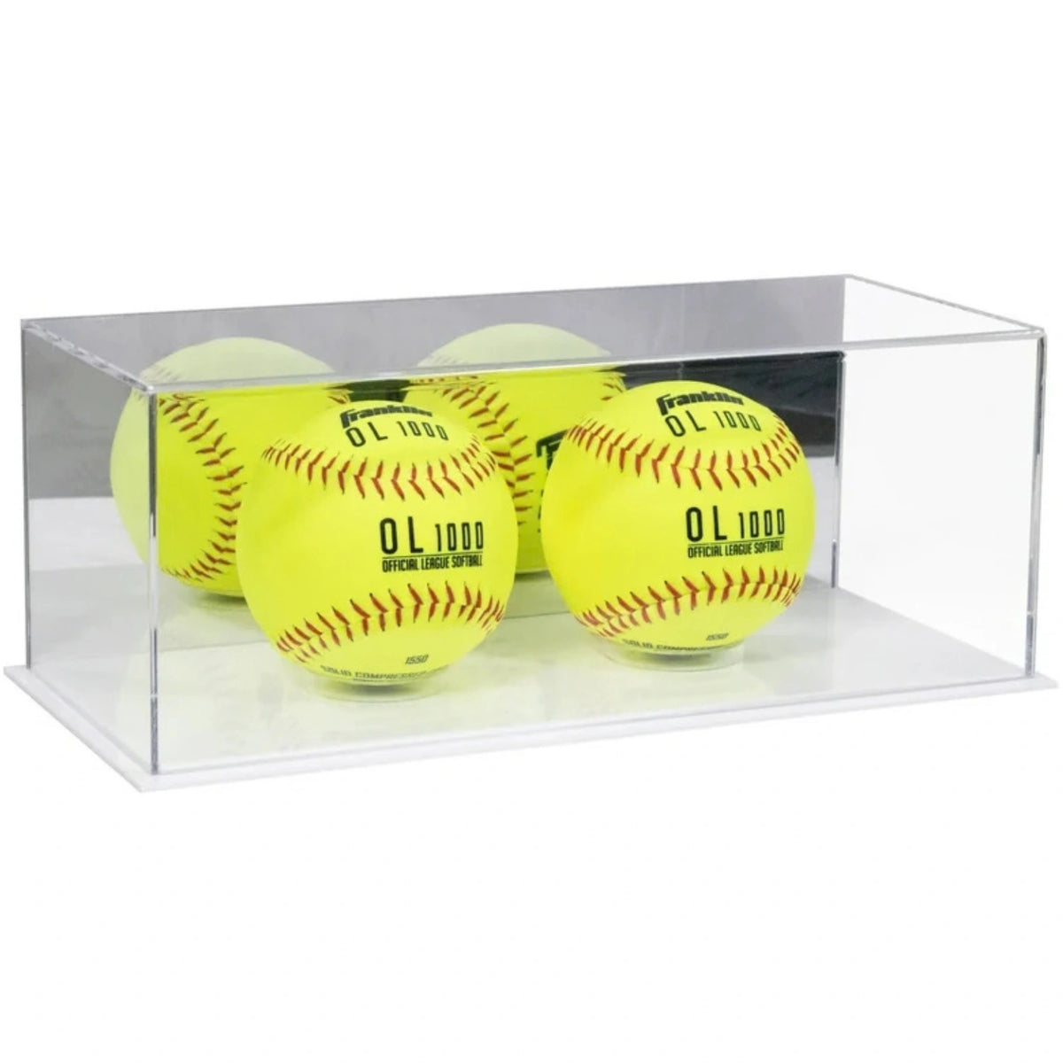 Acrylic Double Softball Display Case Holder White Base Mirror