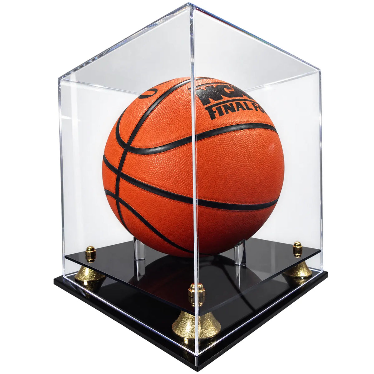 Full Size Basketball Display Case w/ Gold Riser