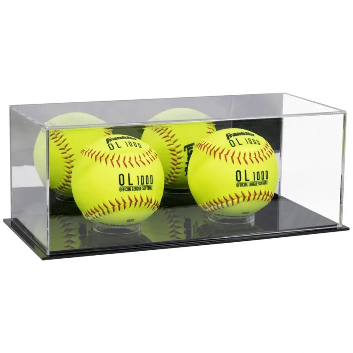 Acrylic Double Softball Display Case Holder Black Base Mirror