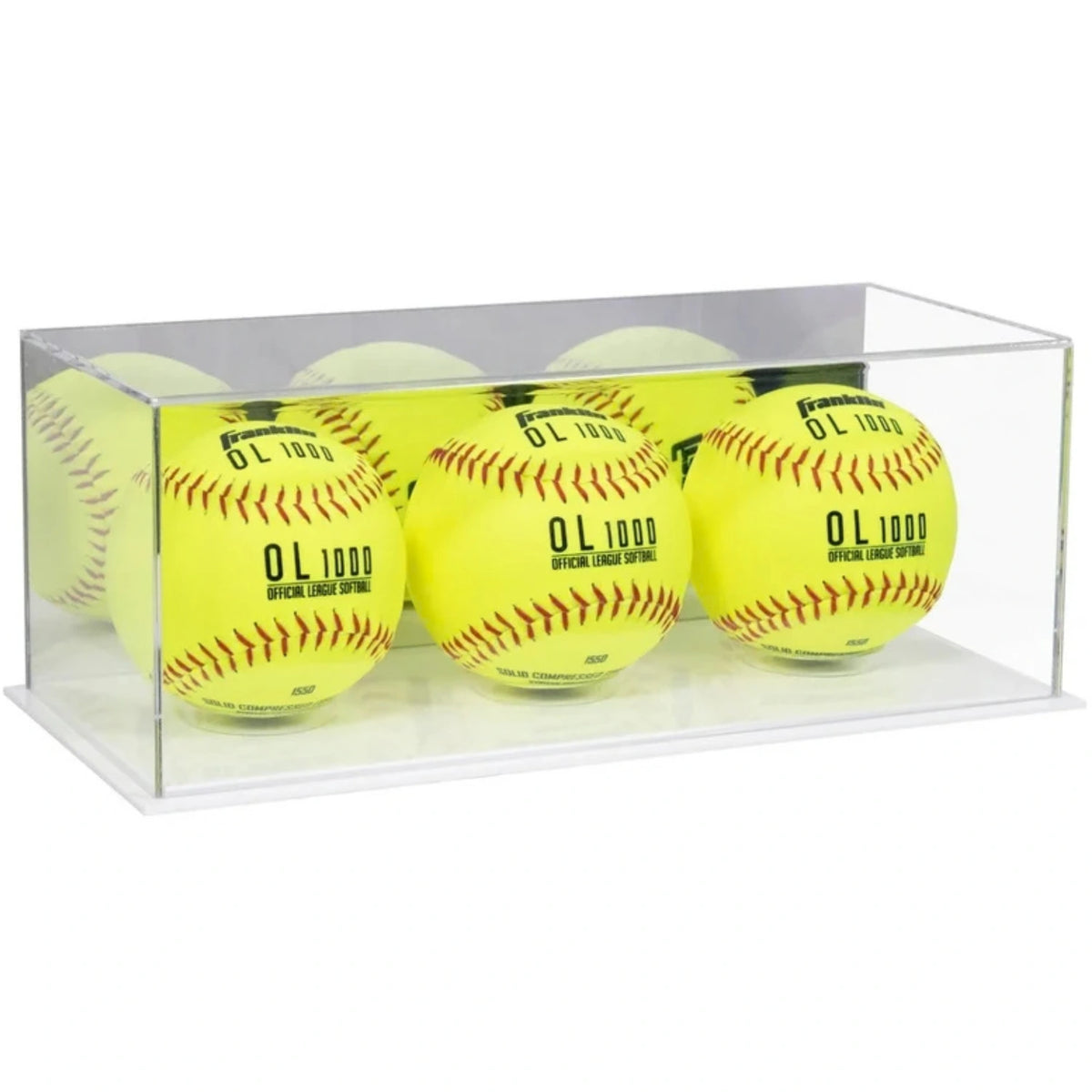 Acrylic Triple Softball Display Case Holder White Base Mirror