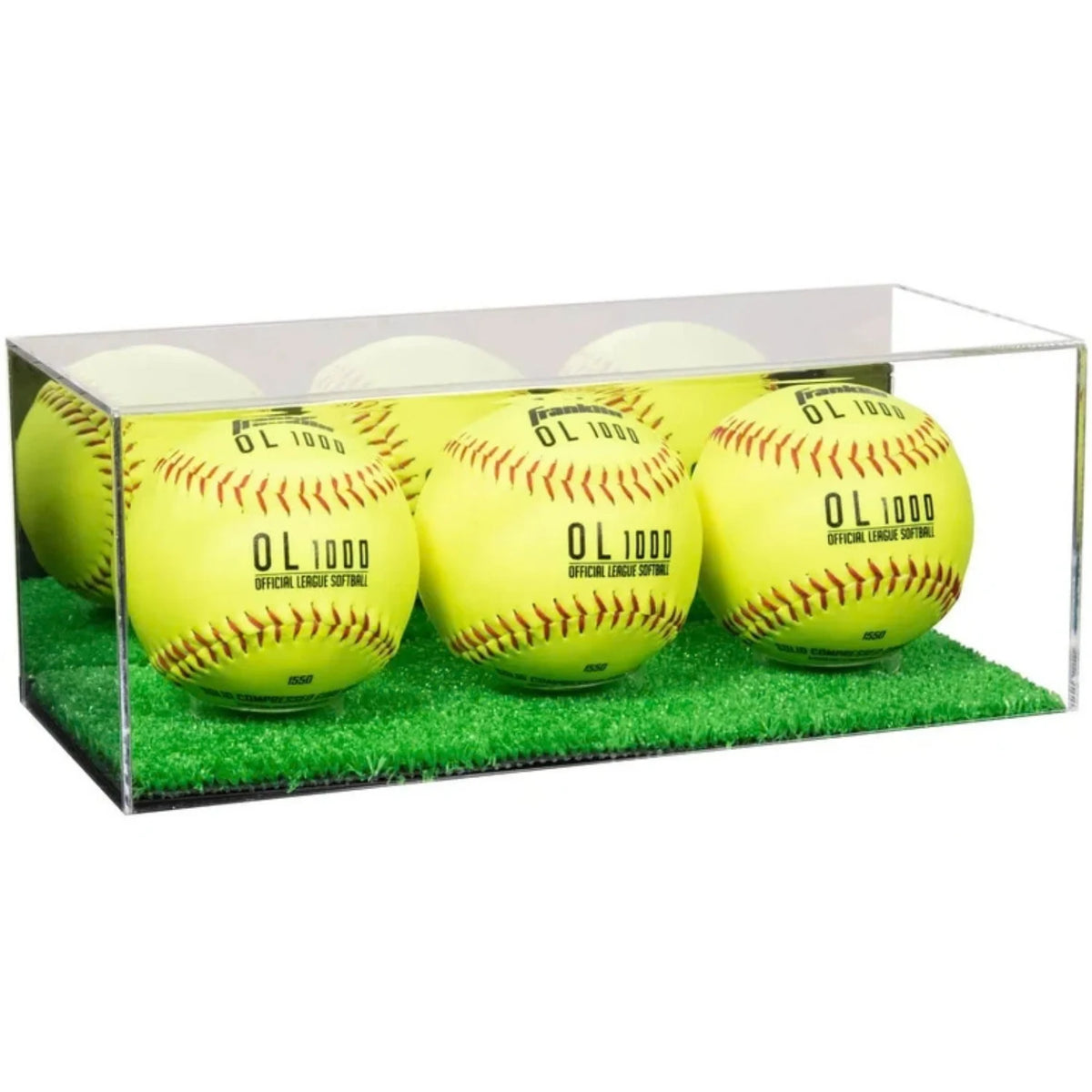 Acrylic Triple Softball Display Case Holder Turf Base Mirror